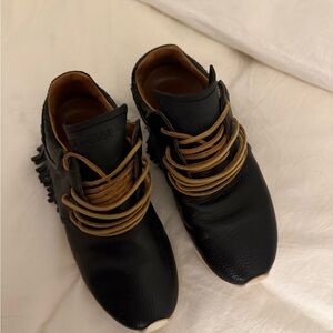 Black Leather Sneakers with fringe
